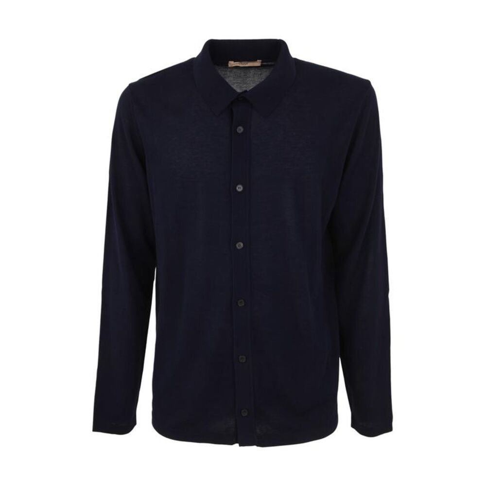 NUUR Men's Long-Sleeve Button-Up Knit Shirt Men BLUE Shirts